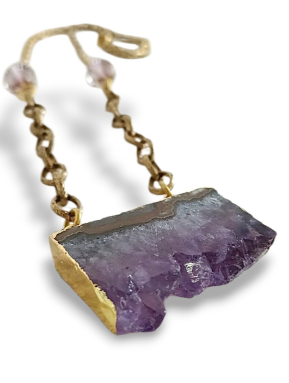 Raw Amethyst Slice Pendant Necklace Gold Chain Boho Gemstone Statement Jewelry